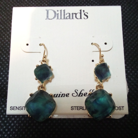 Dillard's - Genuine Shell, Teal, Sterling Silver Post, Sensitive Skin - Picture 1 of 9